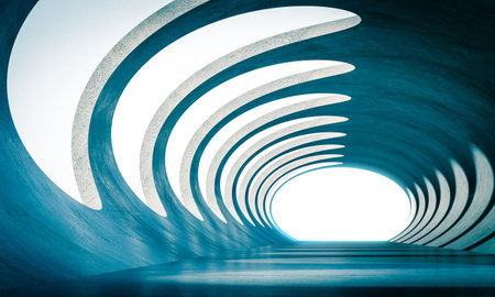 oval tunnel with side openings. 3d render backgroundの写真素材