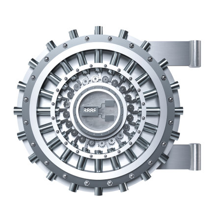 steel vault door isolated on white. 3d renderの写真素材