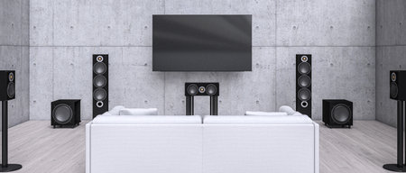 Home theater system in modern apartment. 3d renderの写真素材