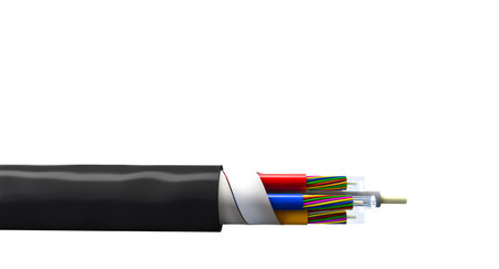 horizontal fiber optic cable isolated on white. 3d render.の写真素材
