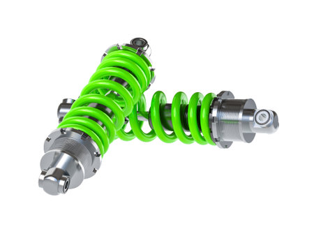 pair of green shock absorber isolated on white. 3d renderの写真素材