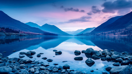 calm mountain lake at dawn background generated by aiの素材