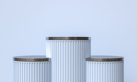 3 blue-tone fluted column podiums. 3d renderの写真素材