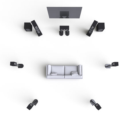 home theater surround sound system on a white background. 3d renderの写真素材
