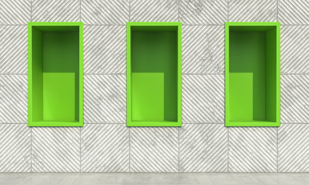concrete background with green niches 3d renderの写真素材