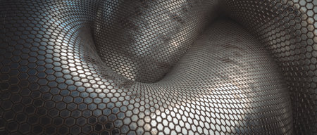 3d background rendered metal knot with hexagonal weave