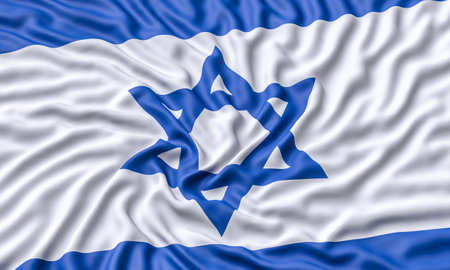 wrinkled Israeli flag isolated on white background. 3d renderの写真素材