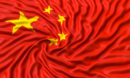 wrinkled Chinese flag isolated on white background. 3d renderの写真素材