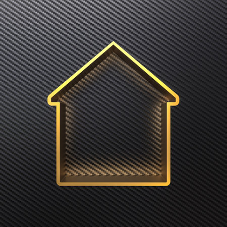gold house profile on carbon fiber background. 3d renderの写真素材