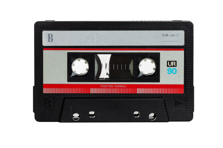 antique and obsolete audio cassette isolated on a white backgroundの写真素材