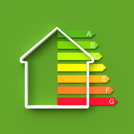house and energy classes background . 3d renderの写真素材