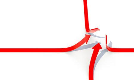 red arrows rising on a white background. 3d renderの写真素材