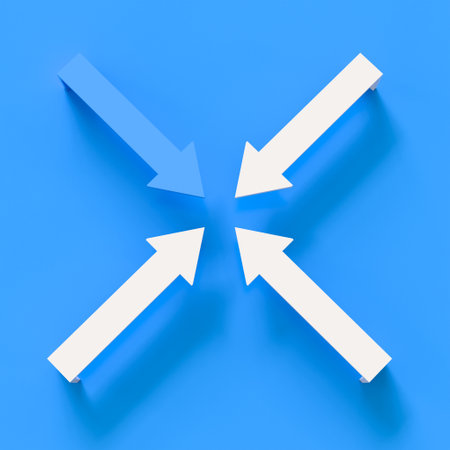 white and blue arrows converging. 3d renderの写真素材