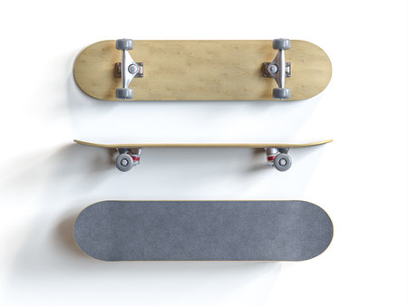 classic skateboard on white background various top views. 3d renderの写真素材