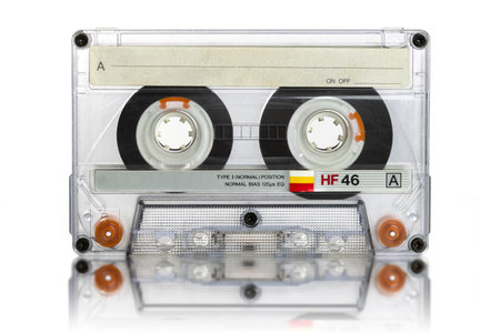 old audio cassette on a white backgroundの写真素材