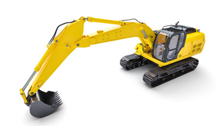 yellow excavator on a white background. 3d renderの写真素材