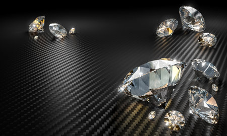 diamonds on carbon fiber background. 3d renderの写真素材