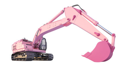 pink excavator on a white background. 3d renderの写真素材