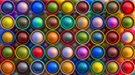 multi-coloured background with metallic spheres and cylinders. 3d renderの写真素材