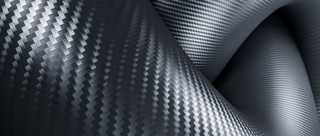 curved and sinuous shapes in carbon fiber. 3d render backgroundの写真素材