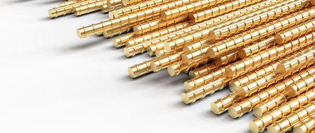 gold construction rods. 3d render backgroundの写真素材