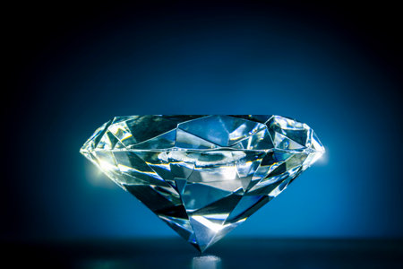 large classic-cut diamond on a blue backgroundの写真素材