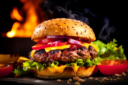 succulent burger on a black stone plate. generated with aiの素材