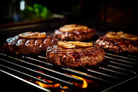 hamburgers cooked on a bbq grill. generated by aiの素材
