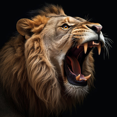 portrait of a lion roaring on a black background. generated by aiの素材