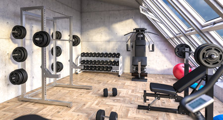 private fitness gym in a modern flat. 3d renderの写真素材