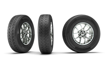 winter tires on a white background. 3d renderの写真素材