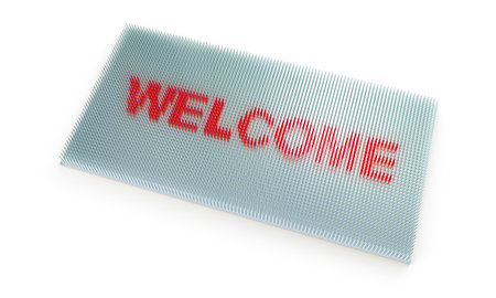 metal doormat made of nails with welcome lettering. 3d renderの写真素材