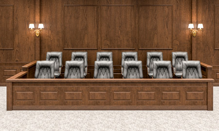 witness stand in the courtroom. 3d renderの写真素材