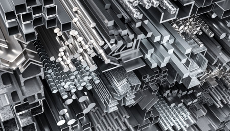 metal bars and profiles of different shapes, manufacturing industry. 3d renderの写真素材