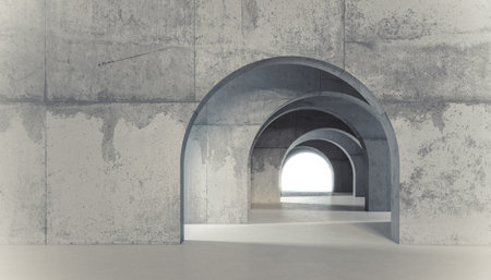 3d render concrete structure with offset archesの写真素材