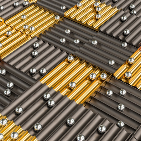 3d render metal spheres and regular wave geometric shapesの写真素材