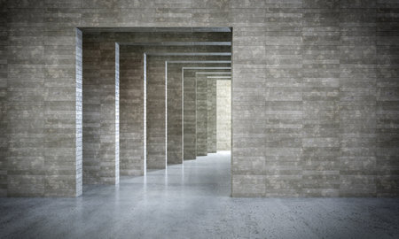 3d render of structure with exposed reinforced concrete central passagewayの写真素材