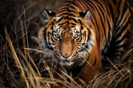 Siberian tiger in the steppe. generated by aiの素材