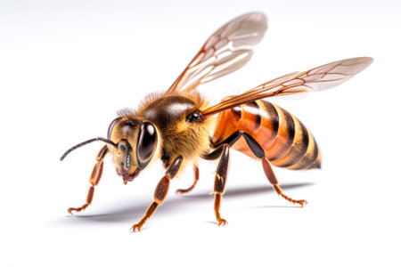 closeup image of a bee on a white background. generated by aiの素材