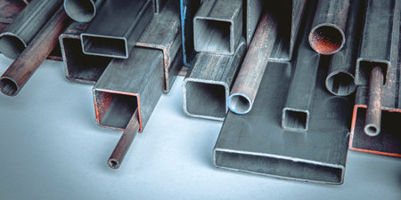 metal profiles in iron backgroundの写真素材