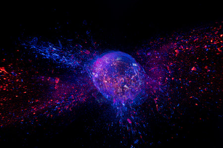 shattering glass ball on a black backgroundの写真素材
