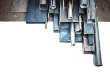 Metal profiles of different shapes and sizes on a white background