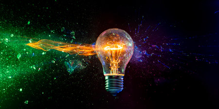 destruction of traditional tungsten bulb on black backgroundの写真素材