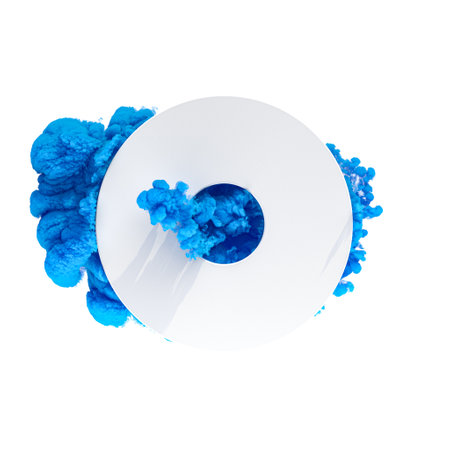 3d render abstract background white ring and blue smoke cloudの写真素材