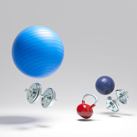fitness equipment on a gray background. 3d renderの写真素材