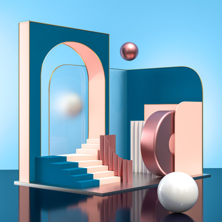 abstract geometric background with scales and solid elements. 3d renderの写真素材