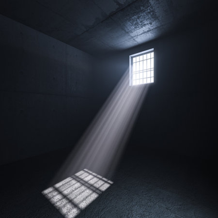 interior of a prison, sunlight coming through the window. 3d renderの写真素材