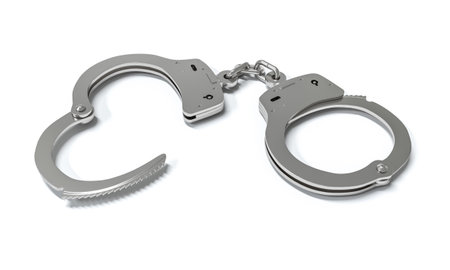 steel handcuffs on a white background. 3d renderの写真素材