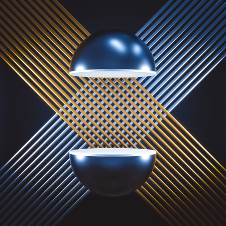 geometric background with gold half-spheres and lines. 3d renderの写真素材