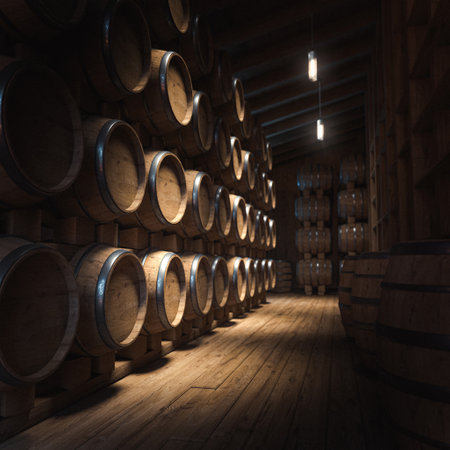 wooden interior with wine barrels. 3d renderの写真素材